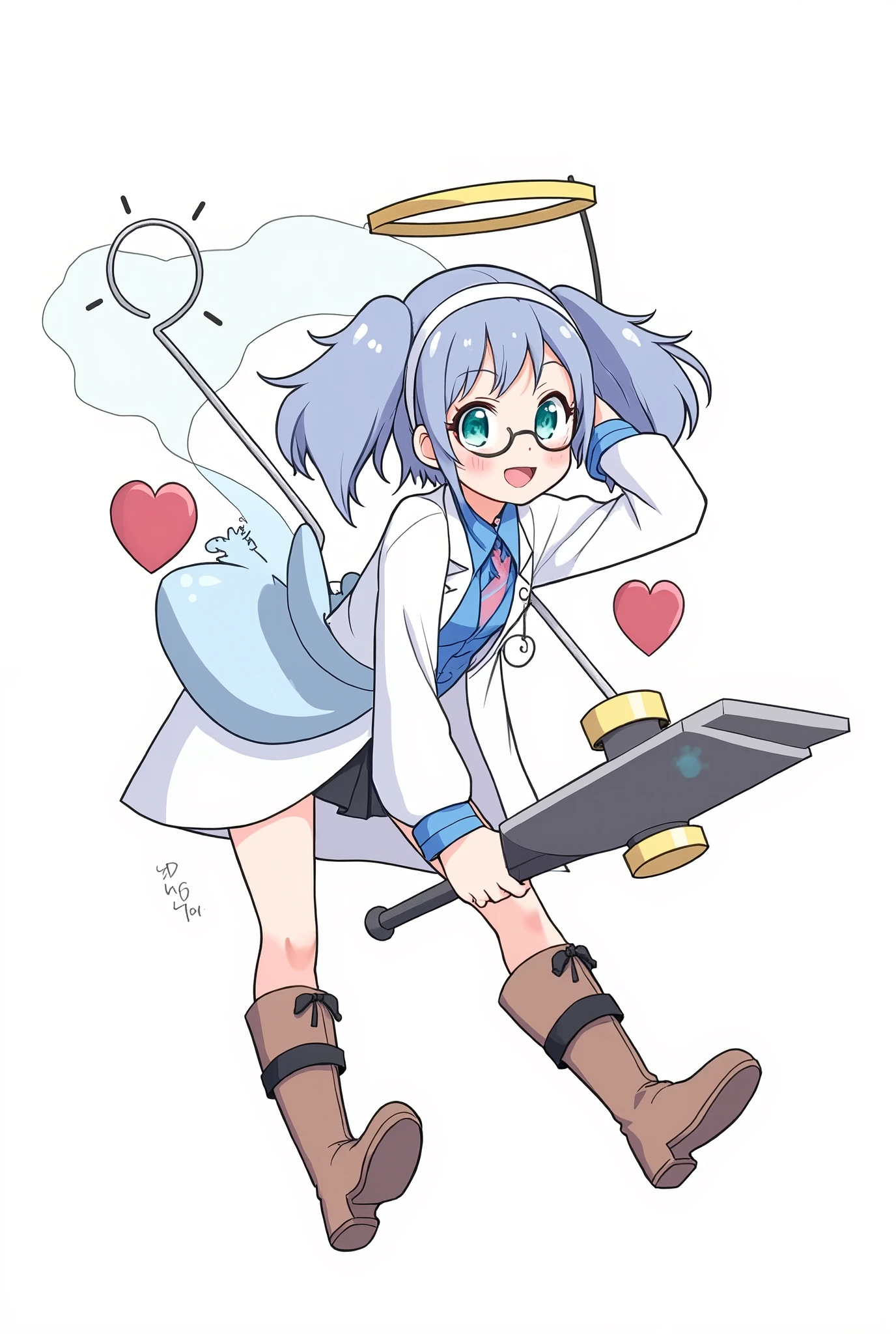 anime girl, scientist girl, labcoat with a hammer and a halo wearing glasses with brown hair, anime visual of a cute girl, anime style, from girls frontline, fine details. girls frontline, girls frontline universe, girls frontline style, girls frontline, girls frontline cg, soft anime illustration, 2 0 2 2 anime style, 2022 anime style, pixiv contest winner, pretty anime character design, render of april