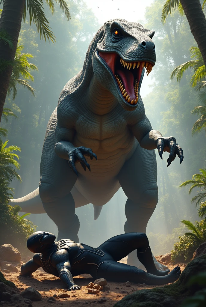 Dinosaur vs black panther fighting dinosaur won black panther down and die