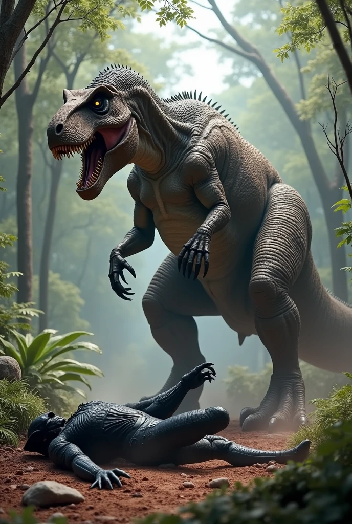 Dinosaur vs black panther fighting dinosaur won black panther down and die