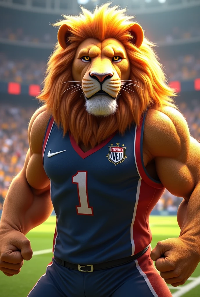 
69 / 5,000 A lion mascot with the number 1 on his shirt