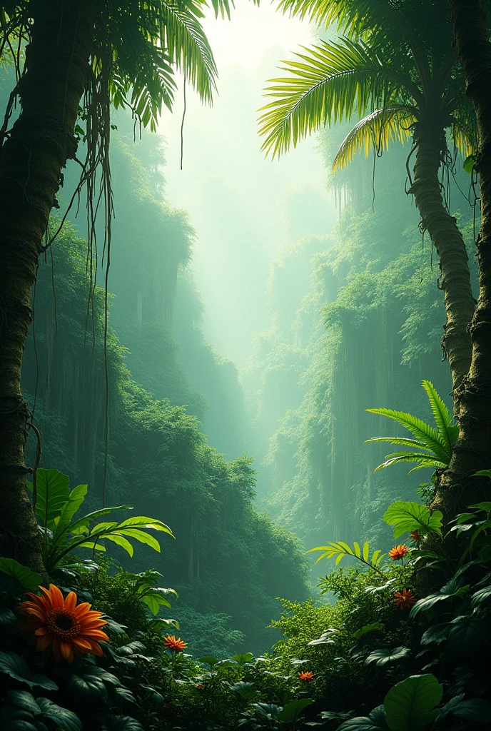 Make another example of atmospheric perspective of a tropical biome 