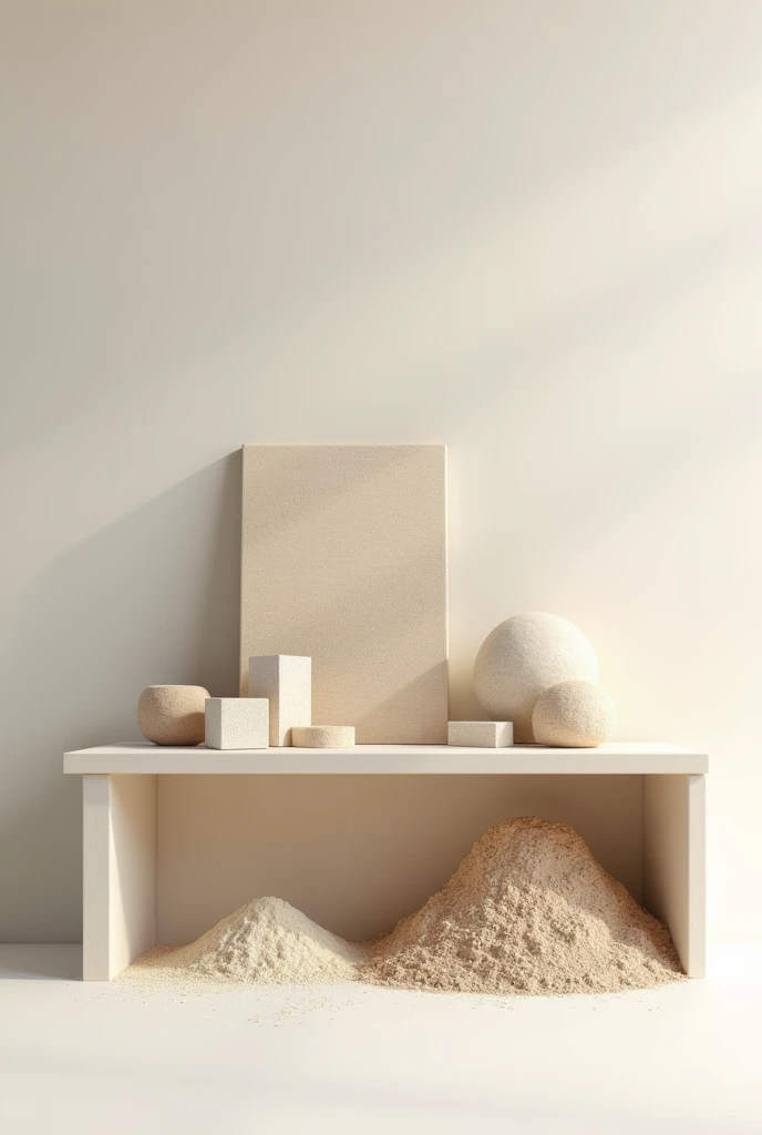 (photorealism:1.2), Create an image of Building Materials supplier such as sand aggregates, etc. theme based office desk with simple and elegant design.