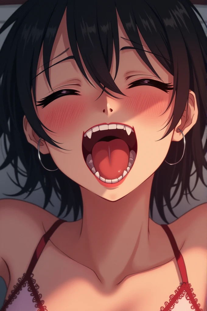 Woman holding ahegao with saliva