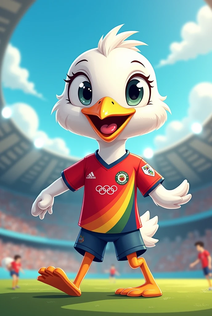 Seagull olympic mascot cartoon with football shirt 
