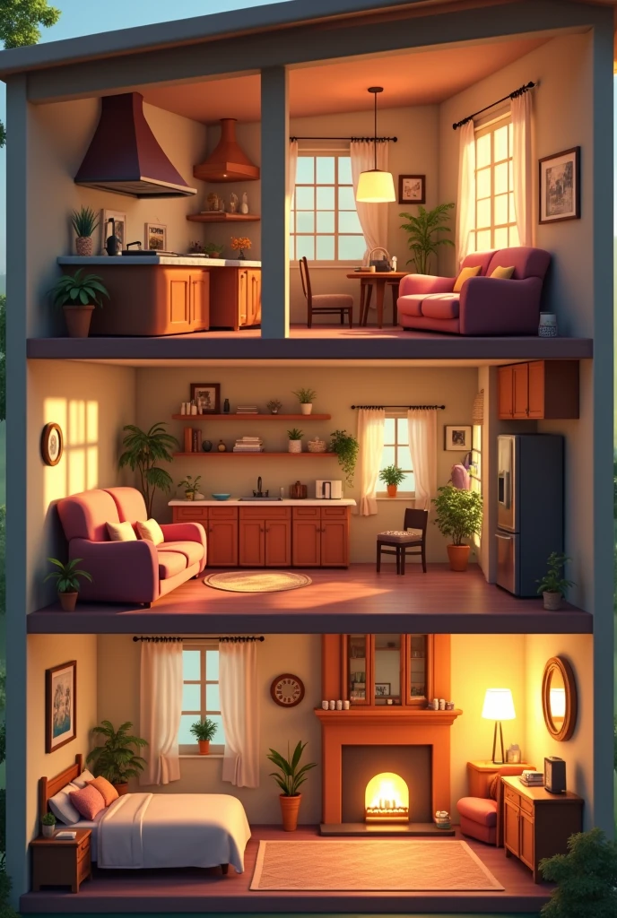 Make me an animated scene of the interiors of a house