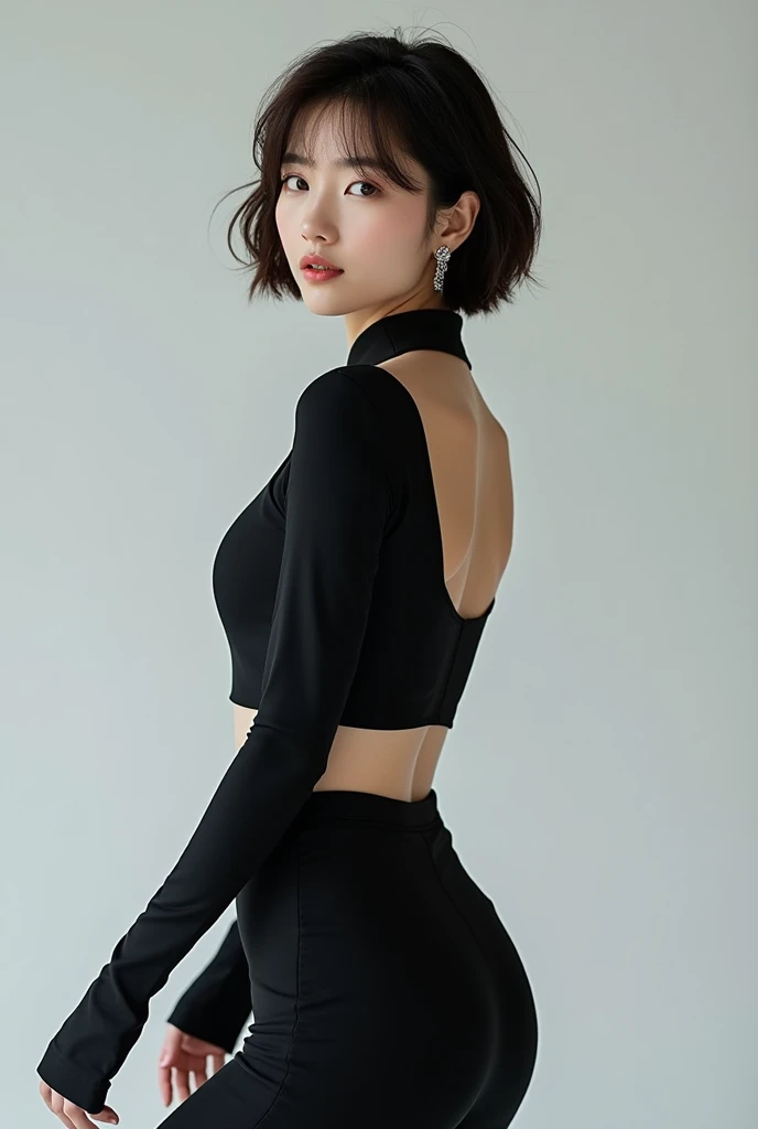 Photoshoot debut girlgrup. Rank 5 trainee. Main Rapper, Lead Dancer. Korean. Short hair. Elegant concept