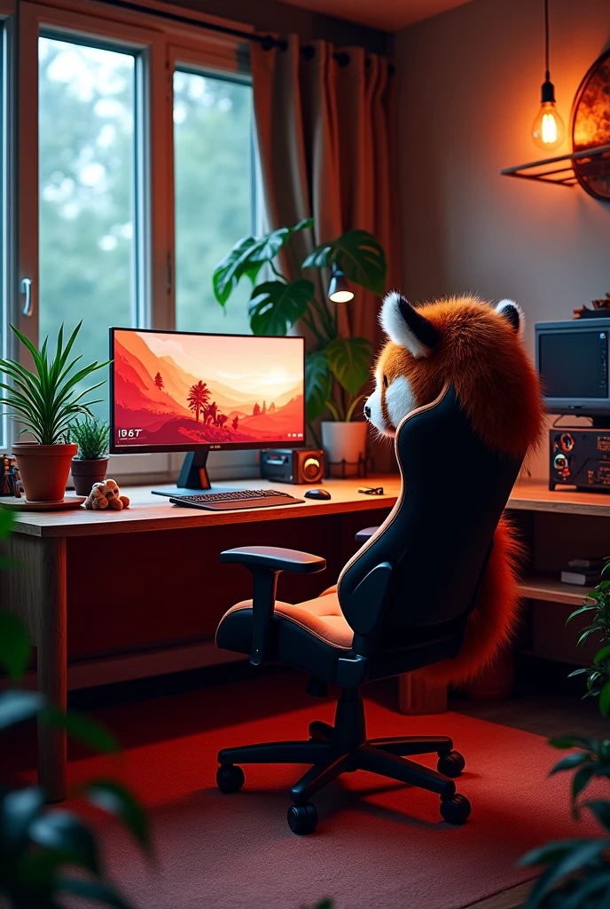 A great gaming setup with colors and items inspired by red pandas