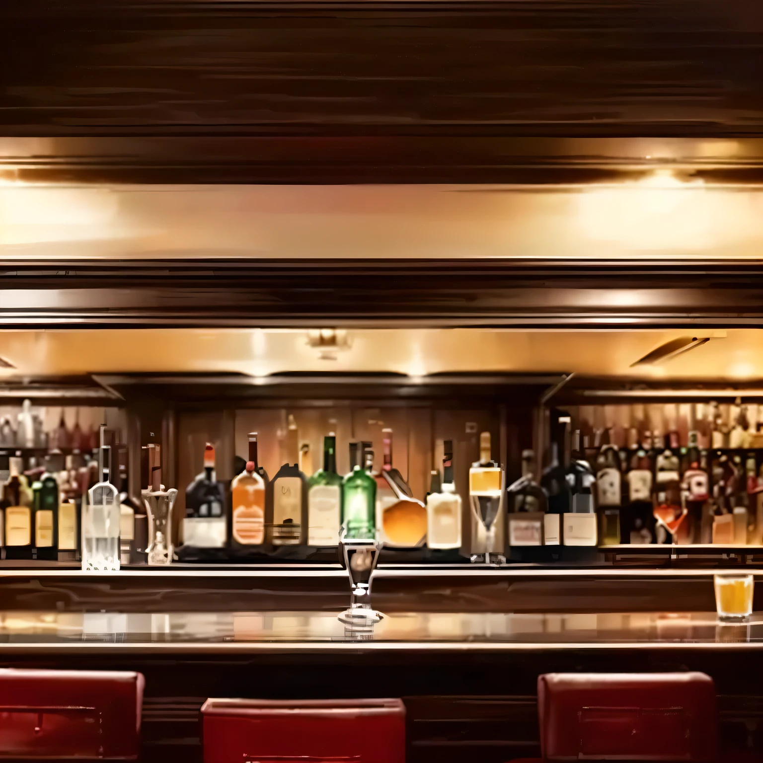 a close up of a bar with red chairs and a row of bottles, background bar, cocktail bar, bar in background, bar background, inside a bar, an illustration of a bar/lounge, speakeasy bar background, drinking at the bar, gentleman's club lounge, sitting at the bar, warm and joyful atmosphere, looking symmetrical, bar