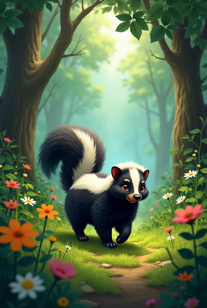 A skunk was walking through the forest
