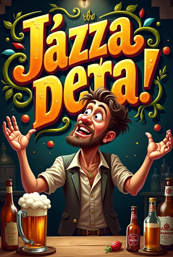 Phrase that the drunkard says in big letters and decorates with beers and liquor around, Everything is Spanish