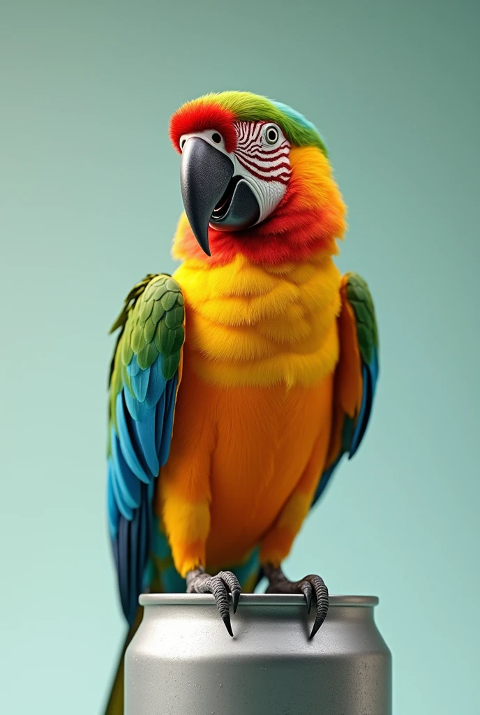 The parrot perched on the can.