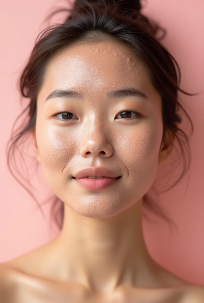 Creative and aesthetic Shoot with pink or white background of female model with applied rice mud face mask