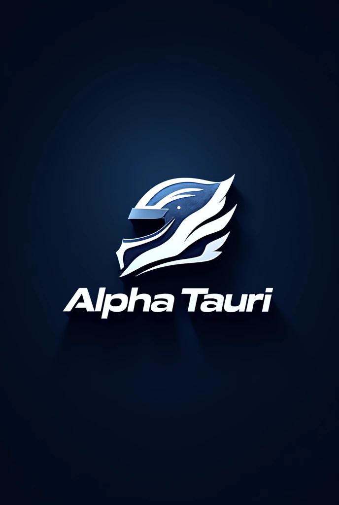 create logo in 3d, for a formula 1 team, in the colors: white, dark blue. containing the writing ALPHA TAURI, containing a racing helmet.