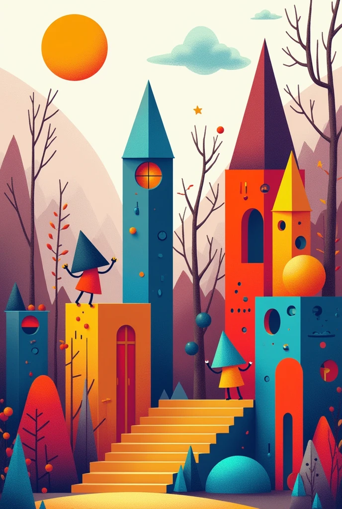 Architectural concepts with geometric figures and color theory for children 

