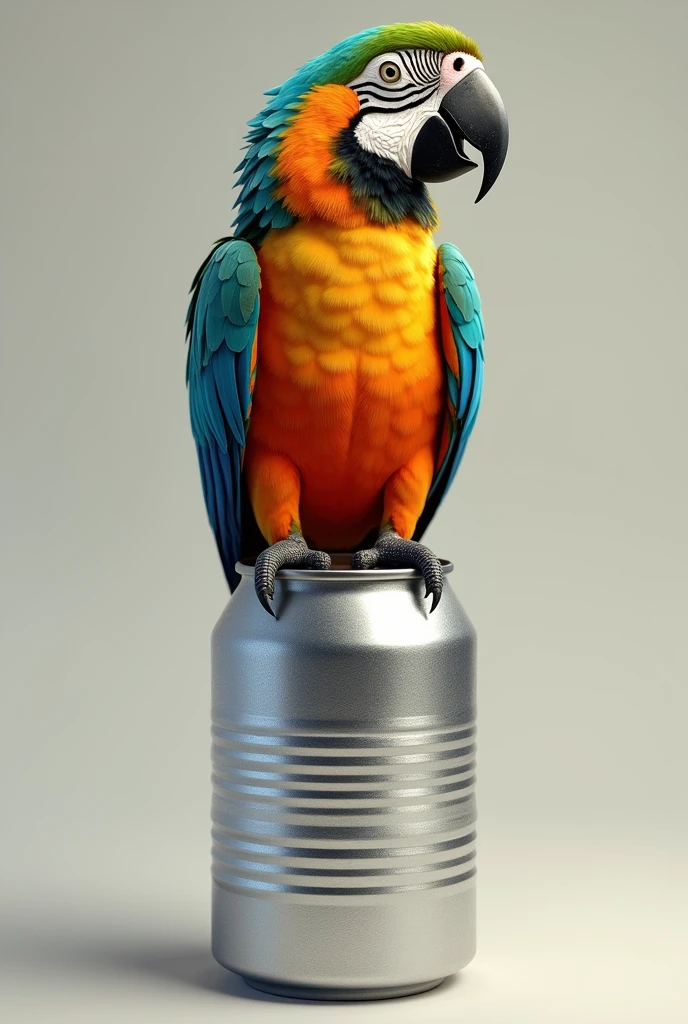 The parrot perched on the can.