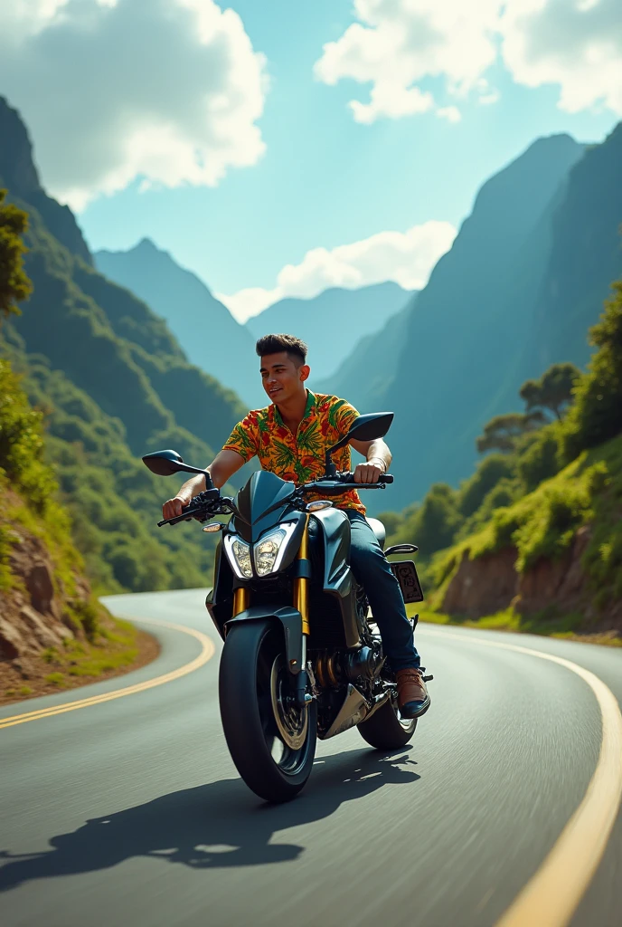 Young man on a MT09 with a Brazilian shirt 