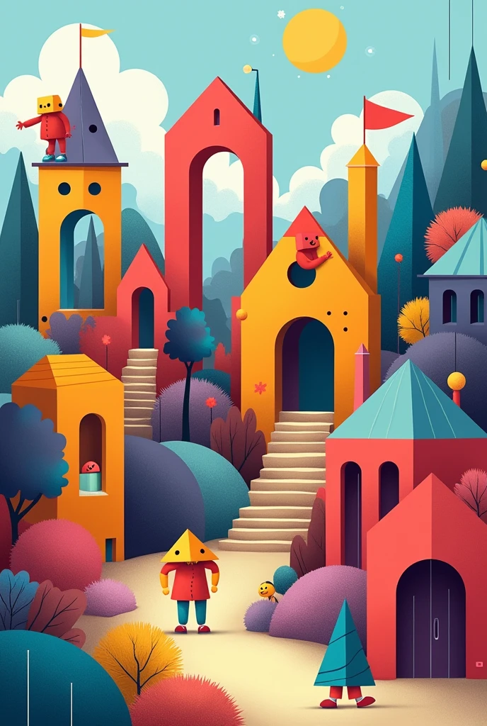 Architectural concepts with geometric figures and color theory for children