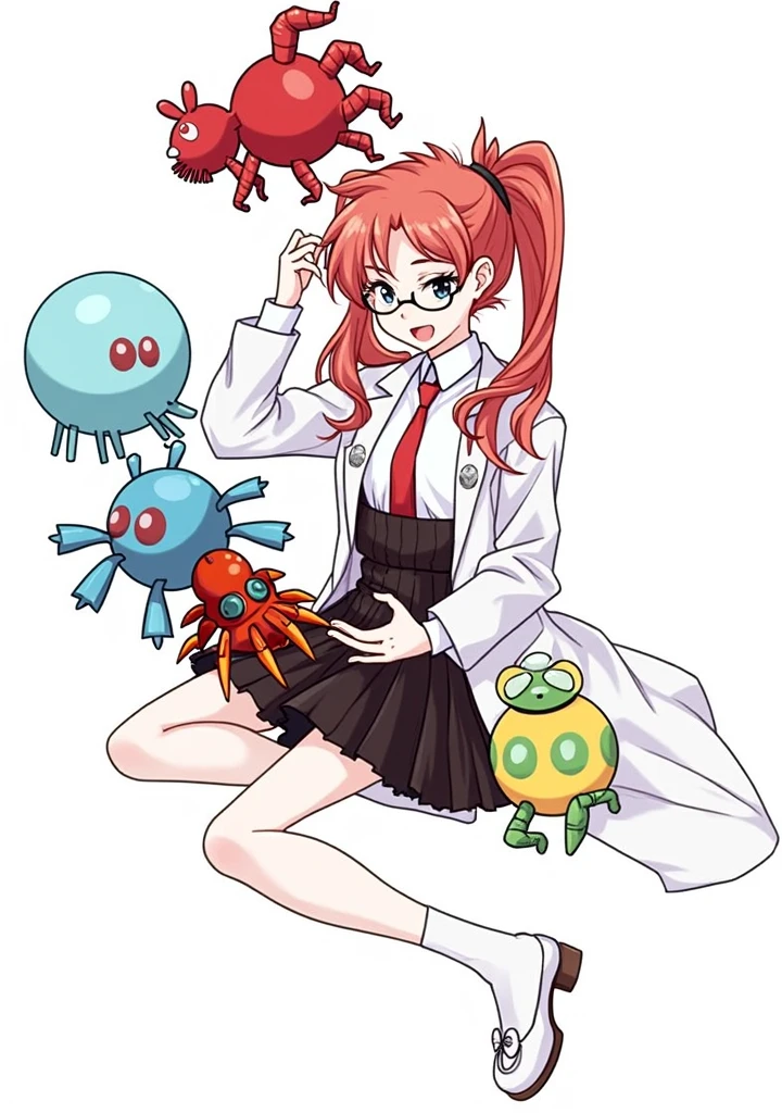 anime girl with red wavy hair and glasses, scientist girl, labcoat sitting on the ground fixing a machine toy, anime style, from girls frontline, fine details. girls frontline, girls frontline universe, girls frontline style, girls frontline, girls frontline cg, soft anime illustration, 2 0 2 2 anime style, 2022 anime style, pixiv contest winner, pretty anime character design, render of april
