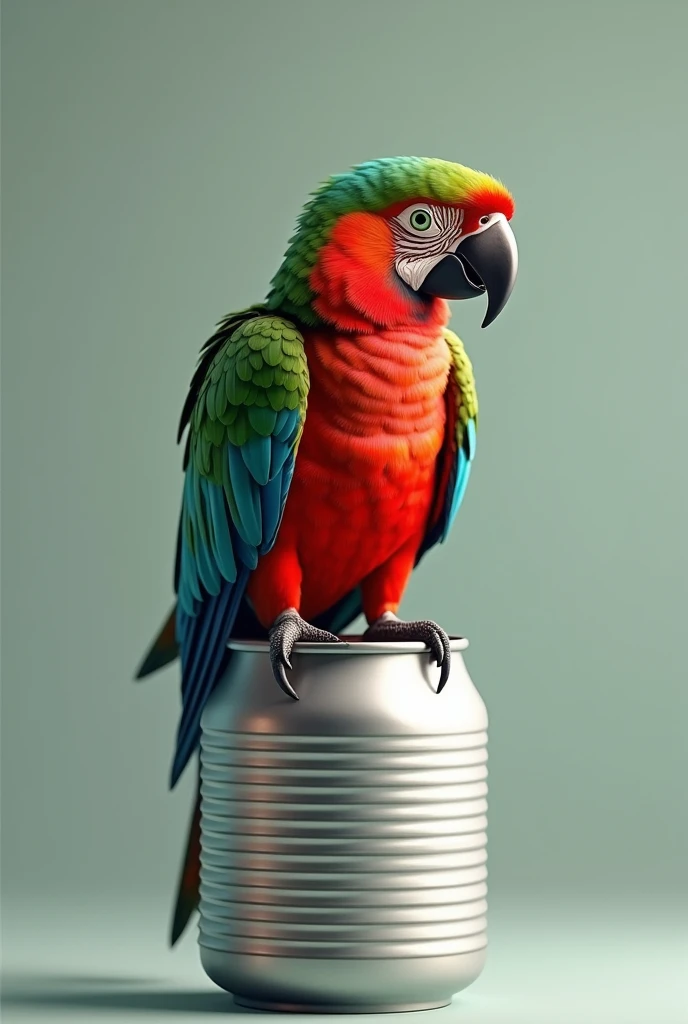 Photorealism:1. 1 Parrot perched on a can