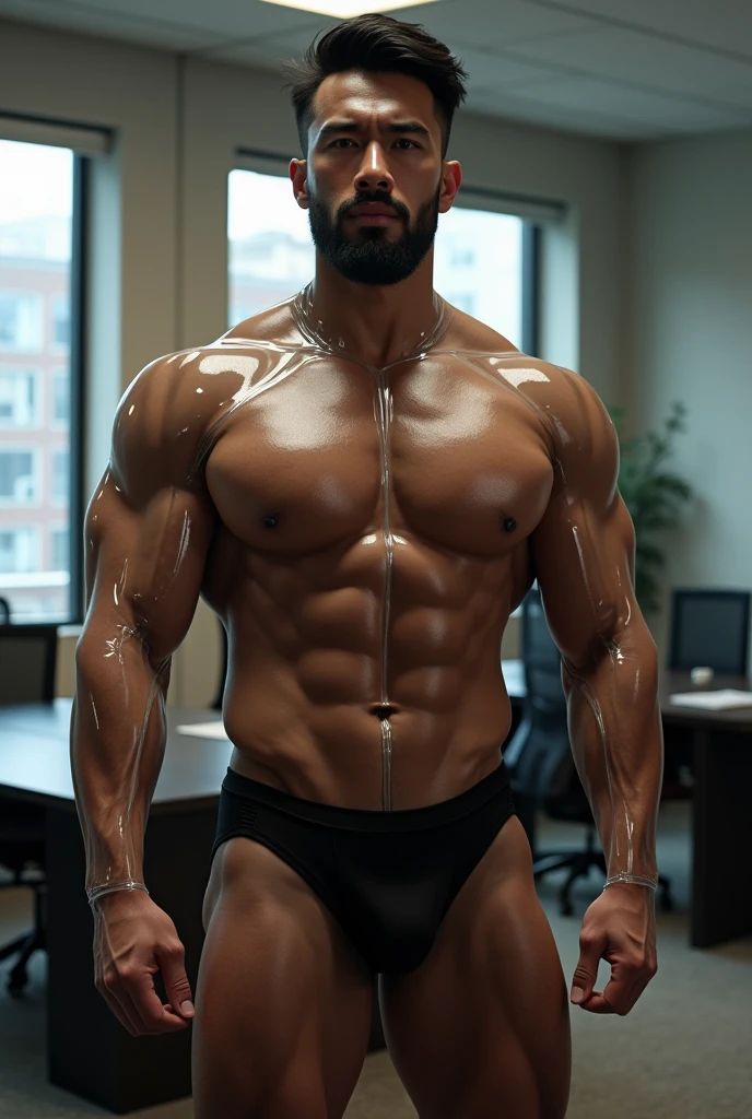 East Asian dad transparent tight suit long legs black socks black stockings full body big dick muscle beard manly office sexy abdominal muscles fuck