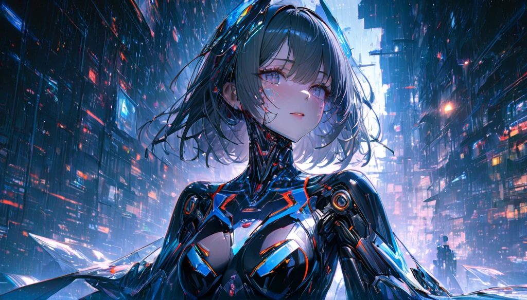 A beautiful futuristic cyborg girl with neural network hair, Futurism, Ultra-high resolution, Super Detail, Highest quality, 8k  