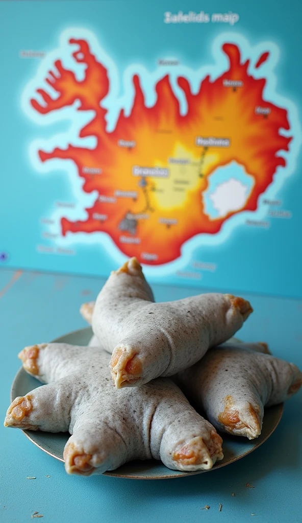 One image will have text Hakarl - Iceland and the background image will have a map of Iceland in full color