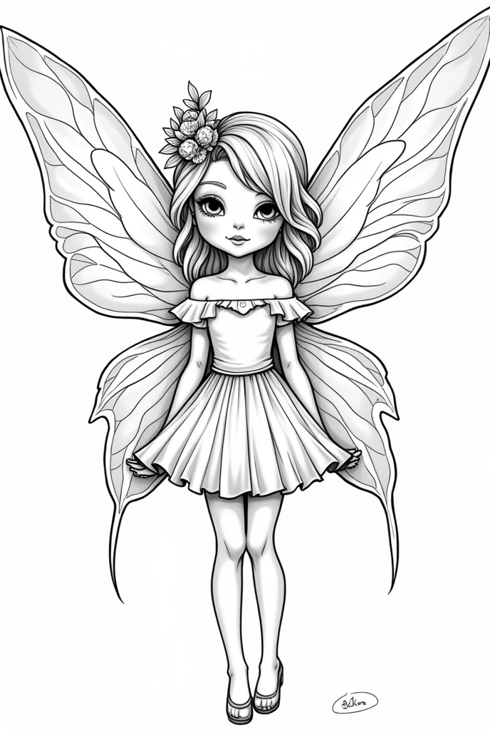 4k ultra hd, masterpiece, a girl, good face, detailed eyes, detailed lips, flower fairy girl, big wings,, for coloring pages, full white,clean line art, children's style, magic forest background, full body, Sketch style, playful style, childrens,coloring page, clean line art, white background, colouring page, clean outline