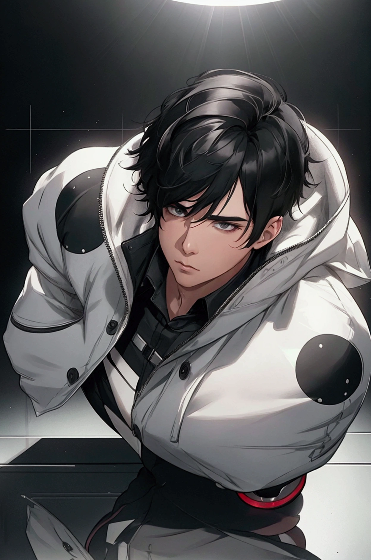 BOY, FAT, CHUBBY, BLACK HAIR, SILVER HAIR, BLACK HAIR SHAPED, 8k, super detail, best quality, high details, Rough, Shimmering, Ray Tracing Reflections, Lumen Reflections, Octane render, dramatic lighting