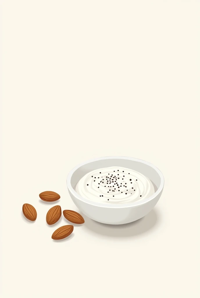 A super easy and simple drawing for me to draw of this snack: 1 Greek yogurt with 2 tablespoons of chia seeds: 250 kcal • 1 handful of almonds (increase the amount a little more):