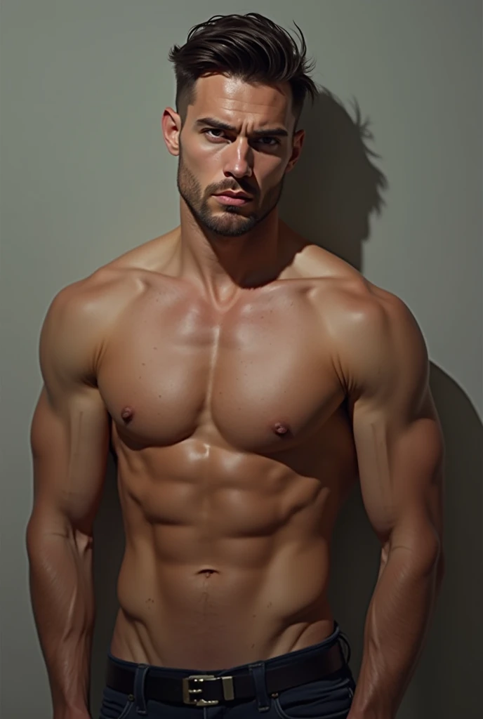 (best qualityer,4K,high resolution,work of art:1.2),man photographed naked from the waist up.