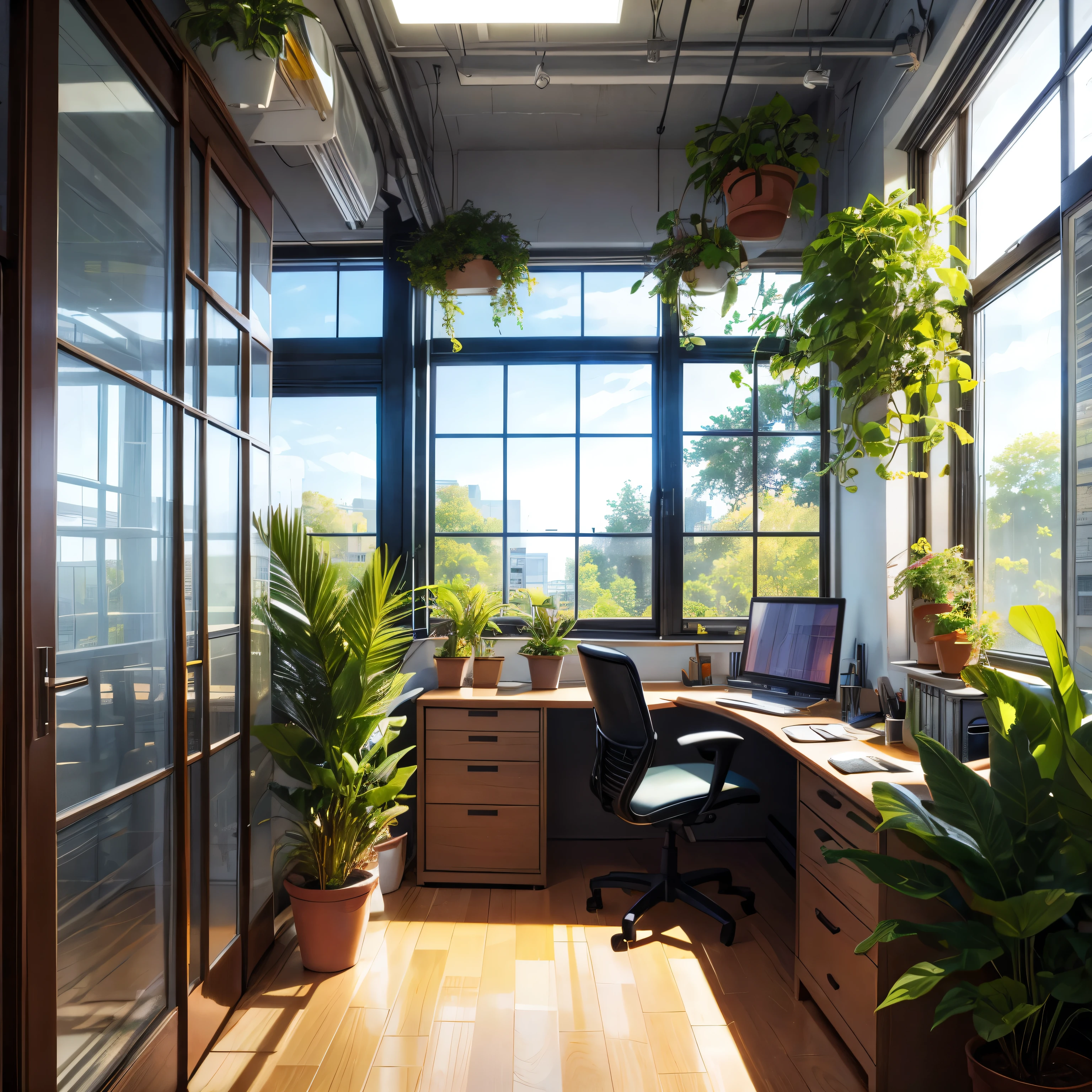 office bright Large windows wide Foliage plant grain