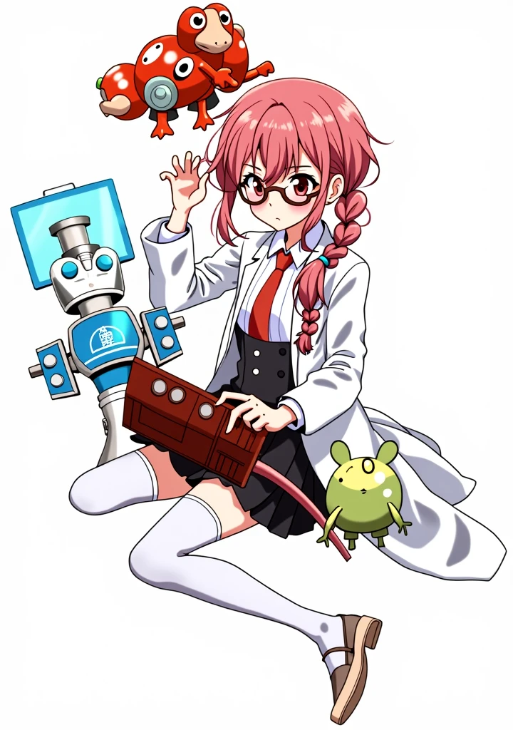 anime girl with red wavy hair and glasses, scientist girl, labcoat sitting on the ground fixing a machine toy, anime style, from girls frontline, fine details. girls frontline, girls frontline universe, girls frontline style, girls frontline, girls frontline cg, soft anime illustration, 2 0 2 2 anime style, 2022 anime style, pixiv contest winner, pretty anime character design, render of april