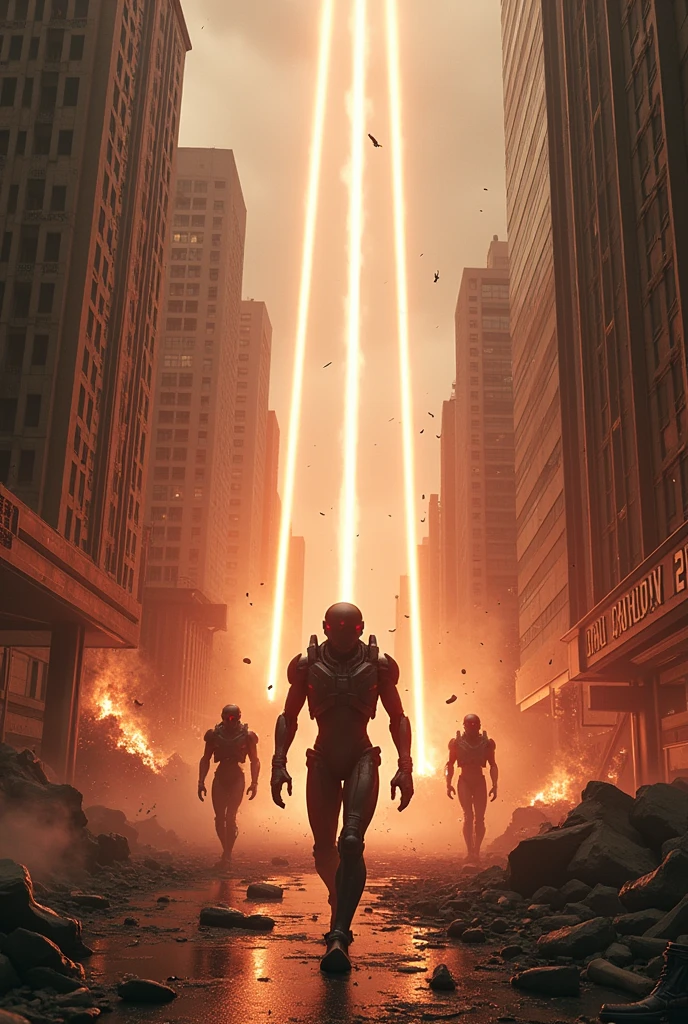  *Alien Destruction Begins*: The aliens begin attacking, using powerful laser weapons to destroy buildings and vehicles, causing chaos and panic in the city.