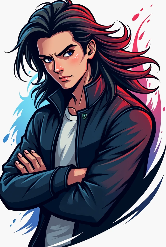One gaming logo  gamer  handsome  with long hair 


