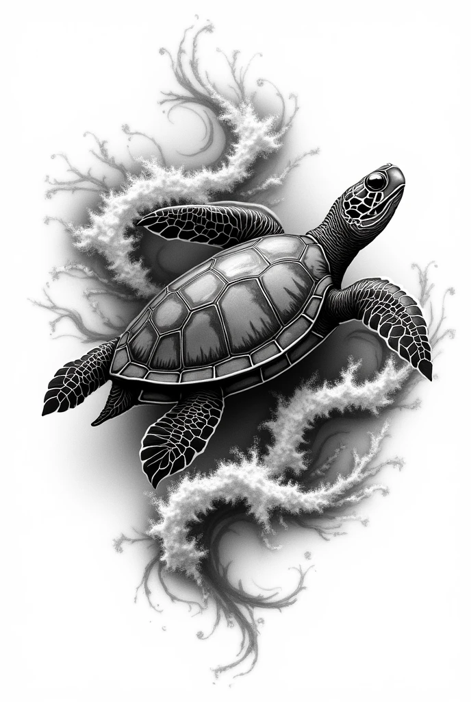 make me a hawksbill turtle on a wave for black and white tattoo