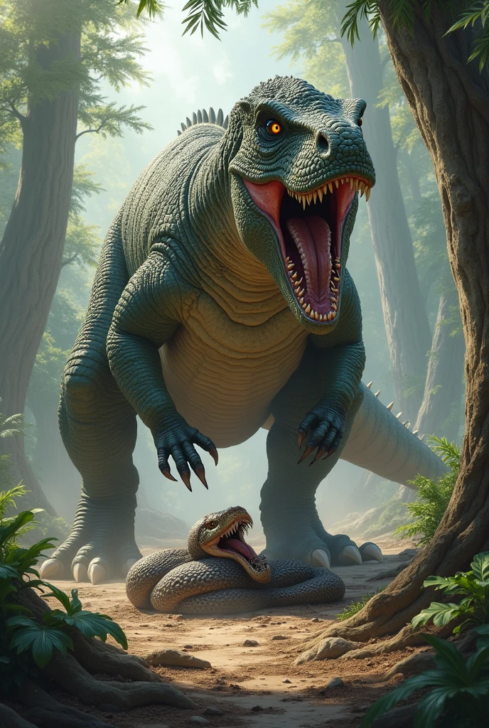 Dinosaur vs cobra fighting dinosaur won cobra down and die