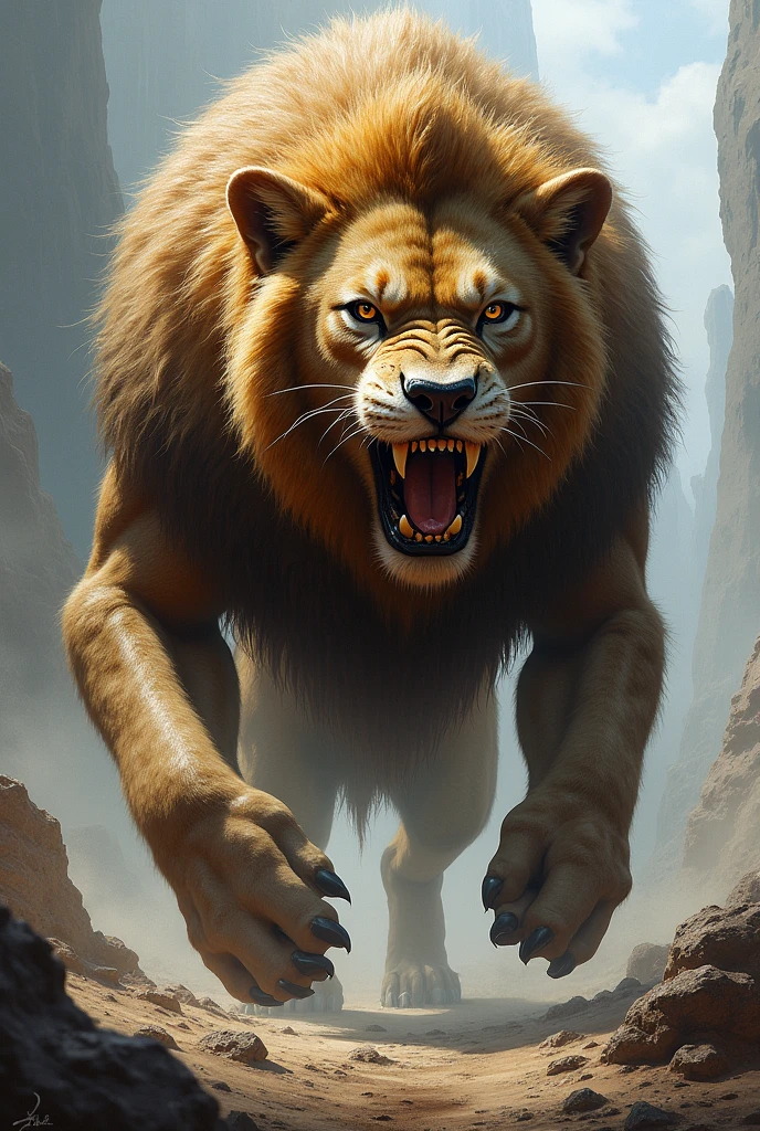 Angey wolf with lion
