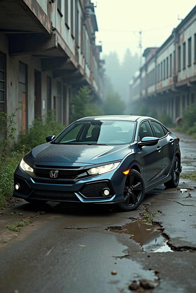 Make a image, new gen civic x dirty car park in very dirt area