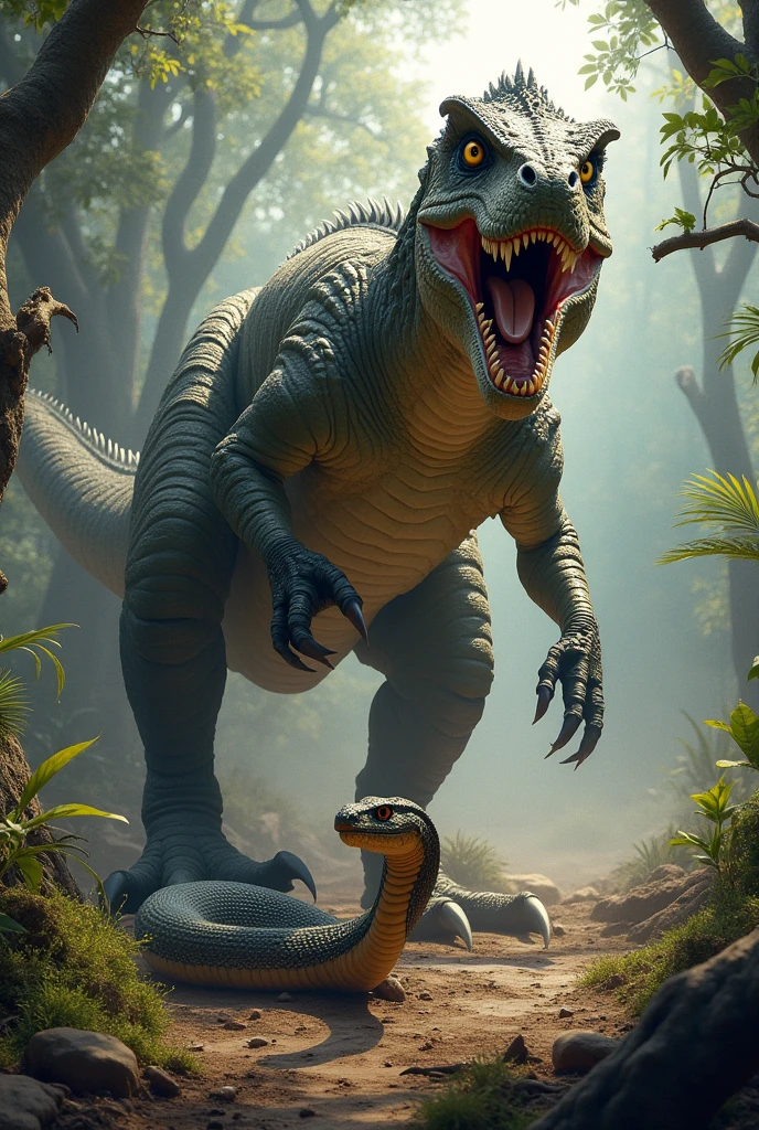 Dinosaur vs cobra fighting dinosaur won cobra down and die