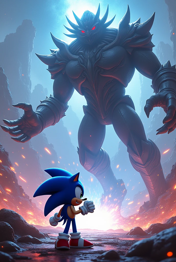 Sonic the headhog from sonic fronteira getting fighting the final boss