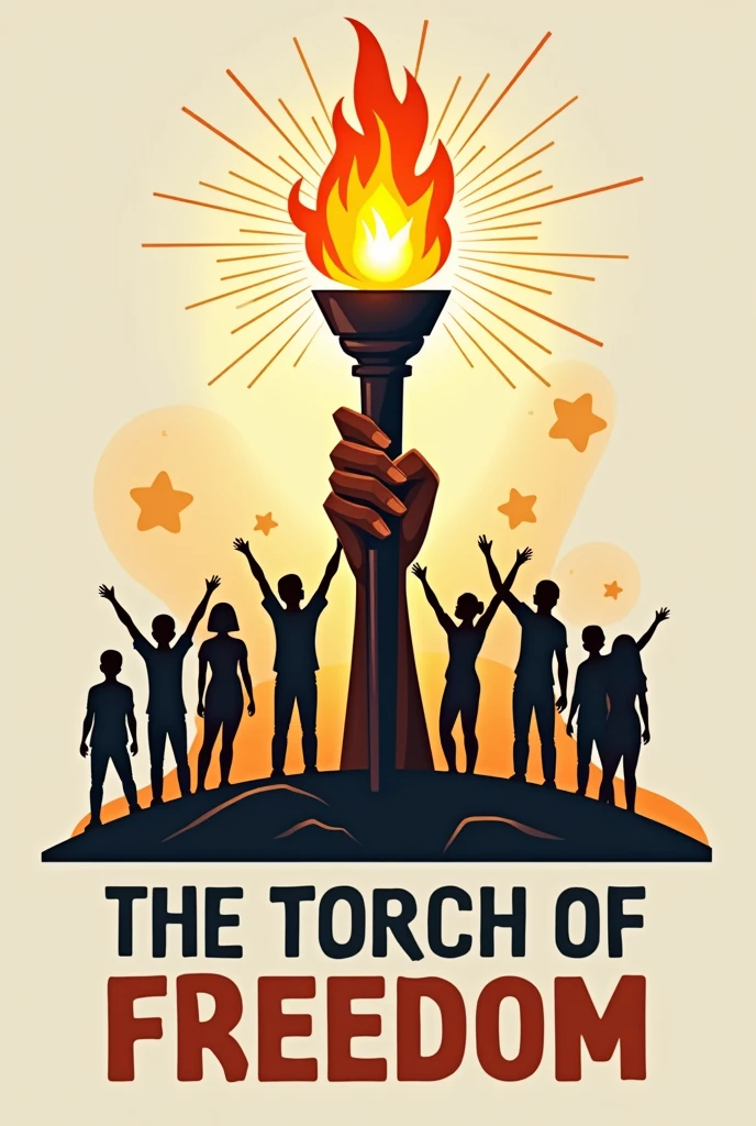 create a logo of torch of freedom that symbolizes light, inspiration, and guidance that shows the path toward liberty. because As youth, it emphasizes the importance of being free to do what is right and becoming a way for change in the world. and a hand holding that torch like they use it as light stick and with some people around it preferably, a youths. 


