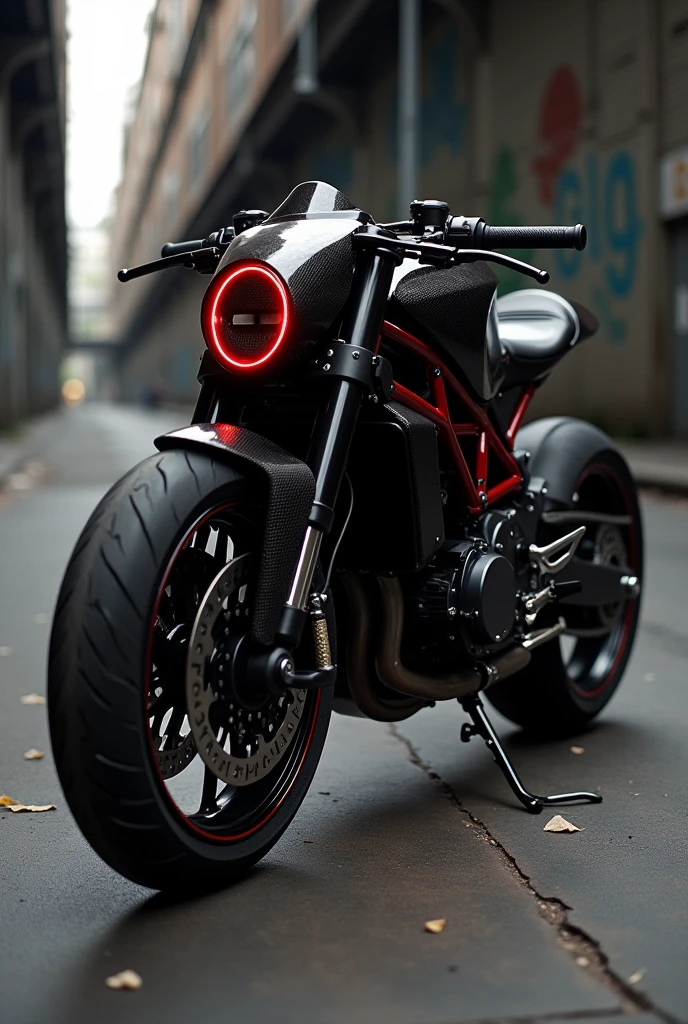 Creat a naked motorcycle design with red and black