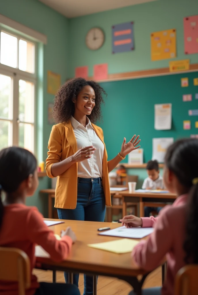 Teacher teaching elementary school children, has a vocation and passion for teaching

