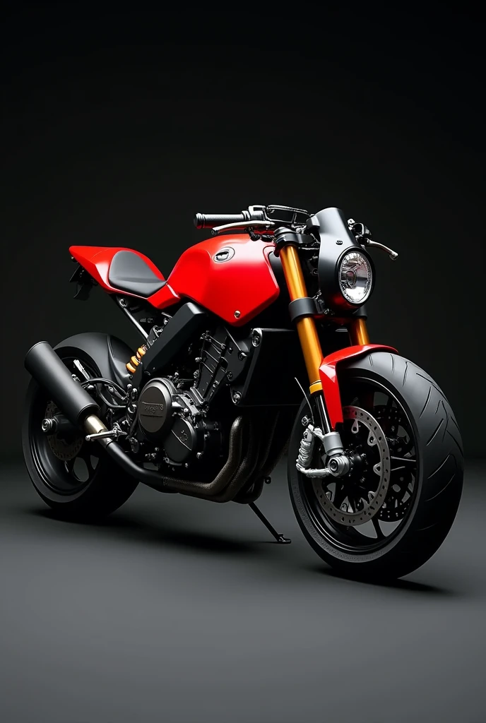 Creat a naked motorcycle design with red and black color