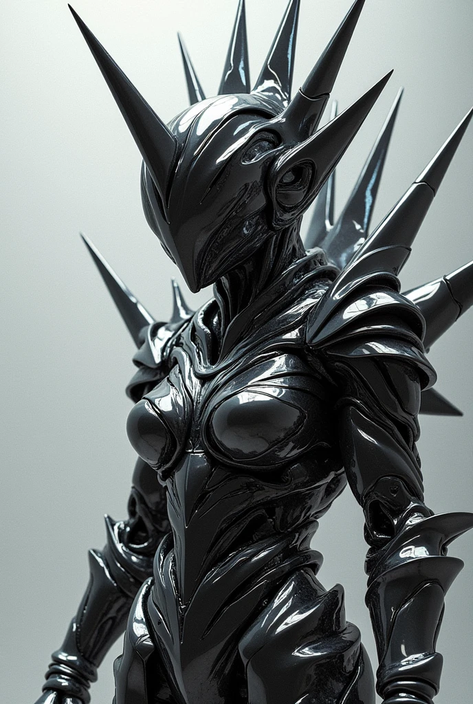 Create a poster for a photography exhibition with a vanguard, futuristic, and chaotic style. The design should be aggressive, conceptual, and abstract, without clear shapes, featuring sharp, jagged spikes. The overall texture should resemble liquid metal, with reflective, fluid surfaces. The colors should be primarily metallic tones like silver, chrome, and black, with a dynamic, intense composition that feels unsettling yet captivating. The text should be minimal and integrated into the chaotic