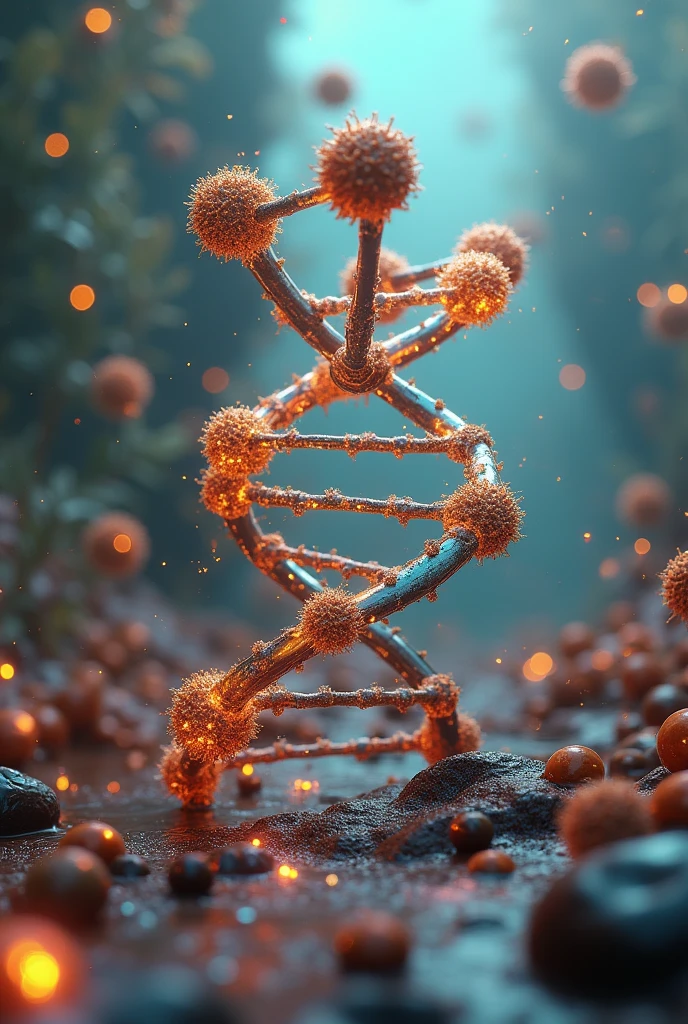 one molecule of caffeine, a DNA molecule and a bacteriophage virus consumed in a single image