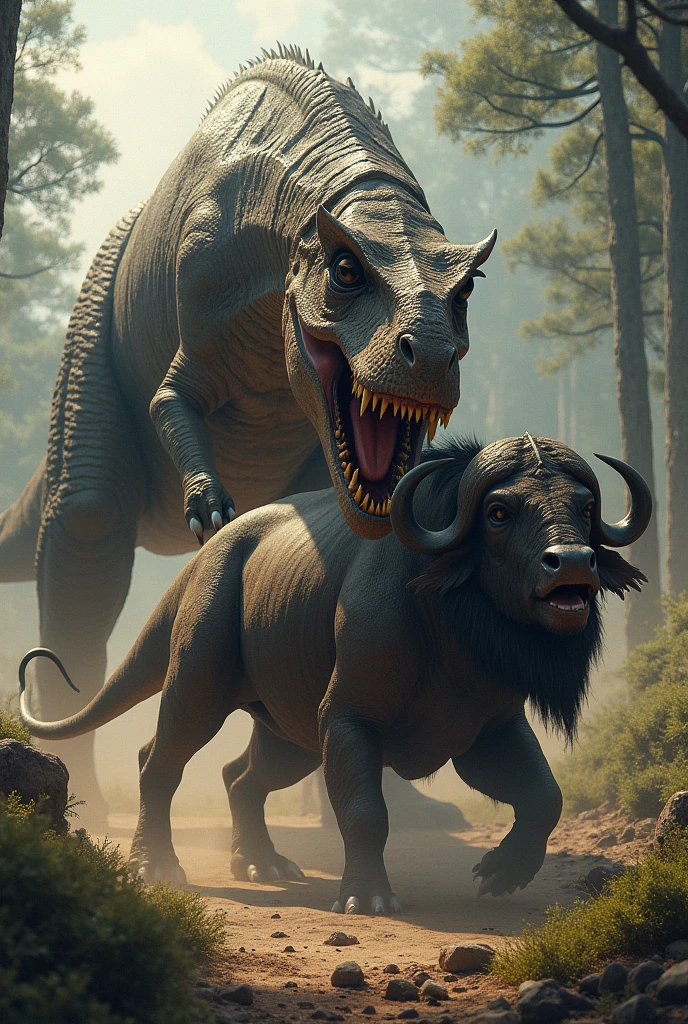 Dinosaur vs buffalo fighting dinosaur won buffalo down and die