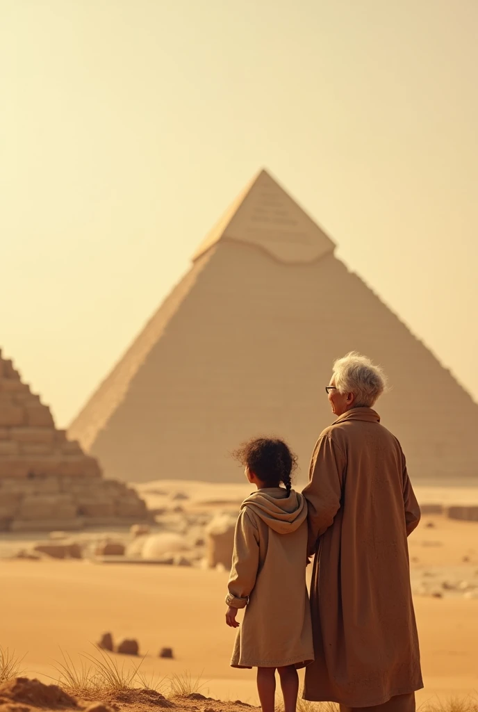 Girl with her grandmother in front of the pyramids