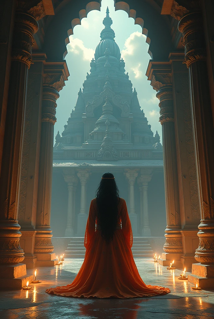 Make a portrait of mysterious Indian queen praying in shiv temple