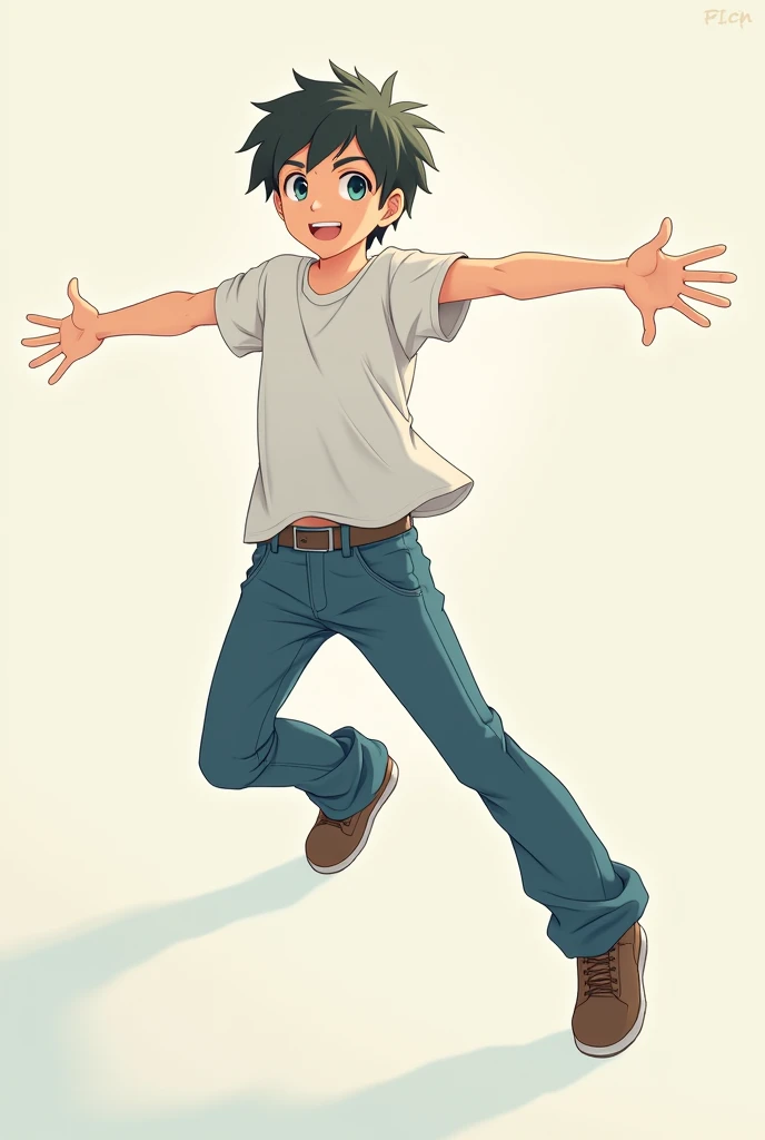 Anime boy body from above with outstretched arms and casual clothes